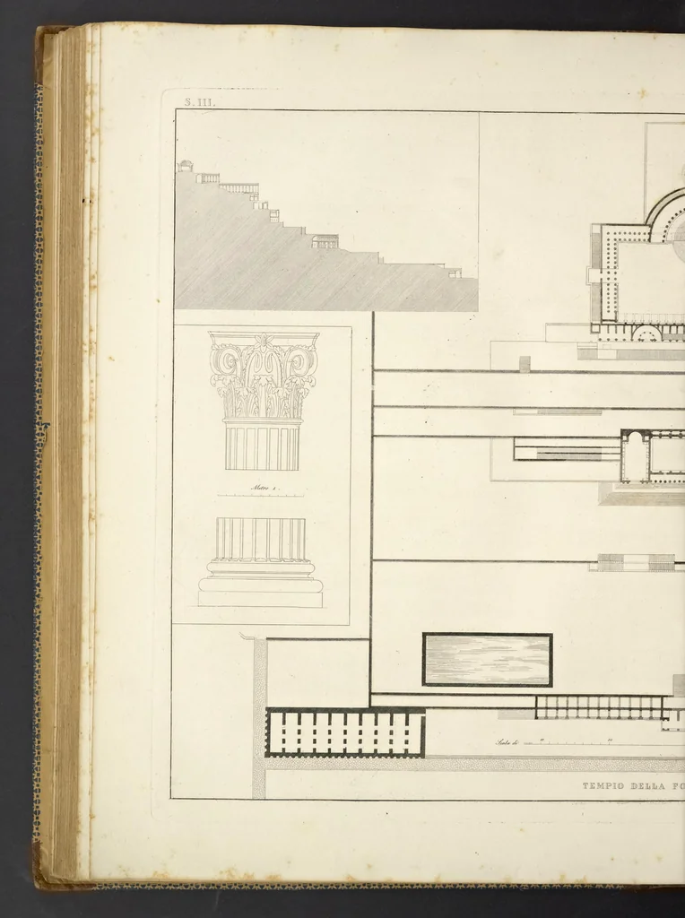 An illustration from L'architettura antica descritta e dimostrata coi monumenti ... : opera divisa in tre sezioni risguardanti la storia, la teorica, e le pratiche dell' architettura egiziana, greca e romana, 1830, leaf 141