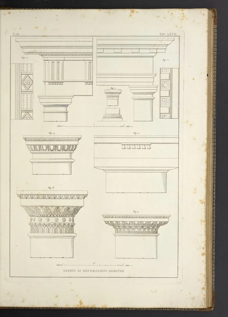 An illustration from L'architettura antica descritta e dimostrata coi monumenti ... : opera divisa in tre sezioni risguardanti la storia, la teorica, e le pratiche dell' architettura egiziana, greca e romana, 1830, leaf 154