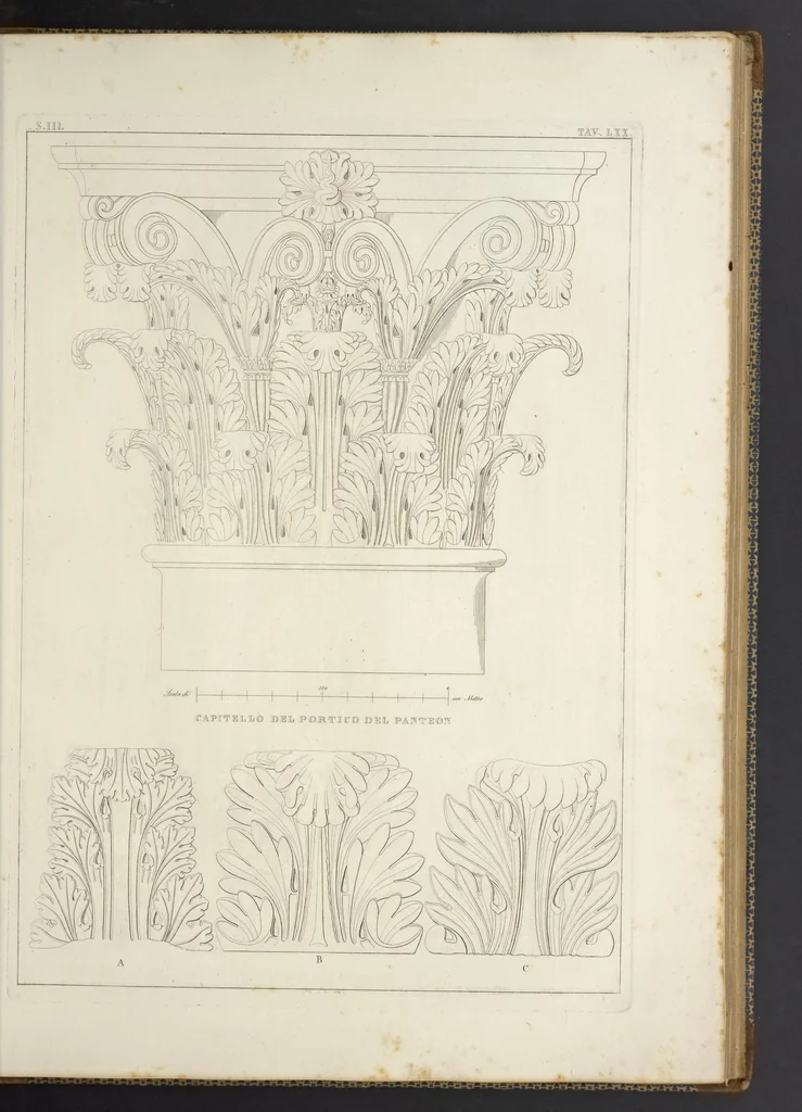 An illustration from L'architettura antica descritta e dimostrata coi monumenti ... : opera divisa in tre sezioni risguardanti la storia, la teorica, e le pratiche dell' architettura egiziana, greca e romana, 1830, leaf 160
