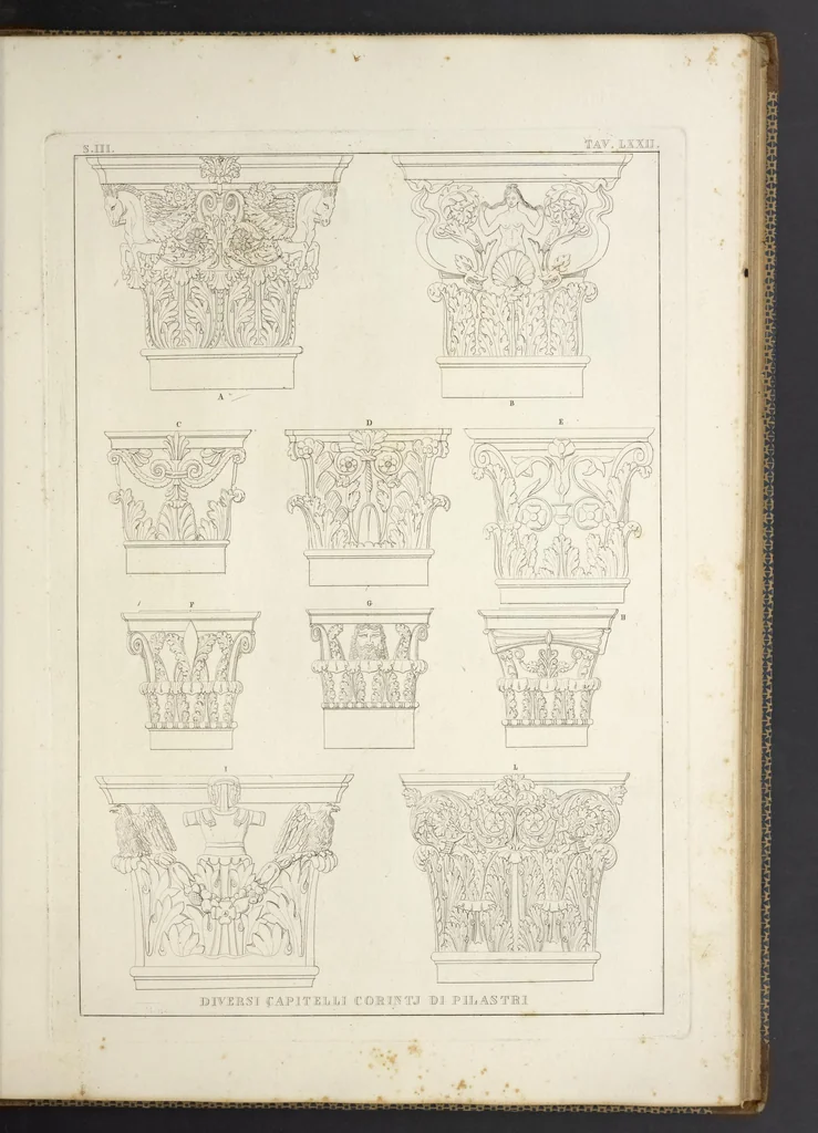 An illustration from L'architettura antica descritta e dimostrata coi monumenti ... : opera divisa in tre sezioni risguardanti la storia, la teorica, e le pratiche dell' architettura egiziana, greca e romana, 1830, leaf 164
