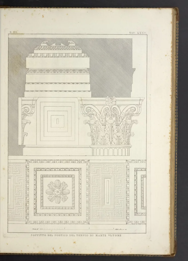 An illustration from L'architettura antica descritta e dimostrata coi monumenti ... : opera divisa in tre sezioni risguardanti la storia, la teorica, e le pratiche dell' architettura egiziana, greca e romana, 1830, leaf 170