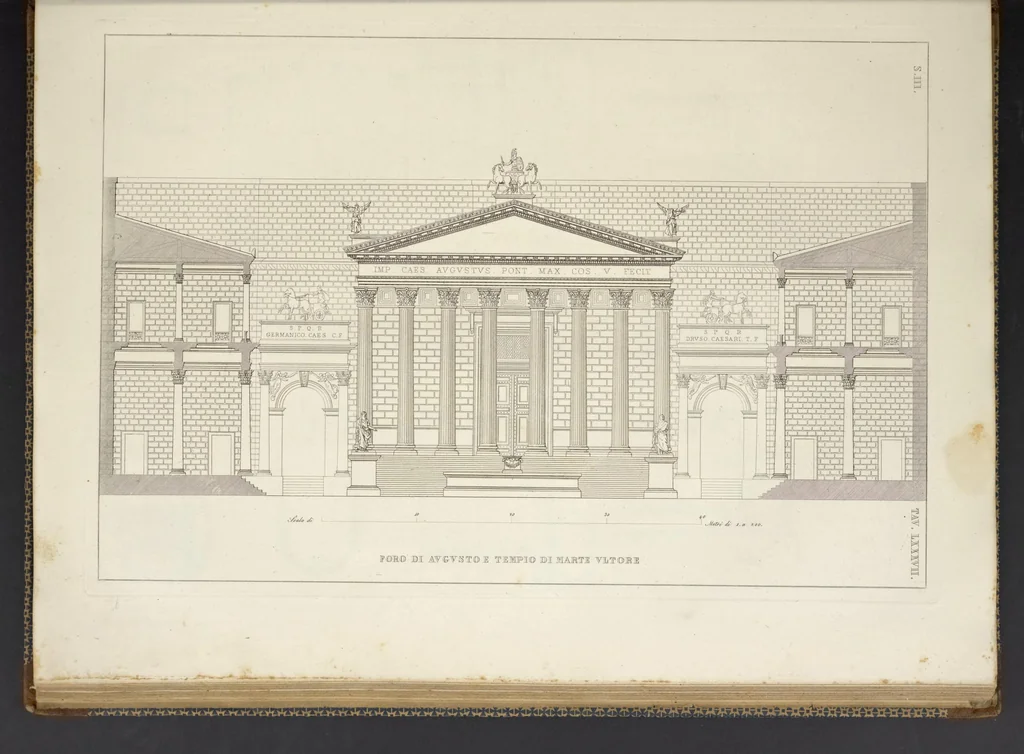 An illustration from L'architettura antica descritta e dimostrata coi monumenti ... : opera divisa in tre sezioni risguardanti la storia, la teorica, e le pratiche dell' architettura egiziana, greca e romana, 1830, leaf 196