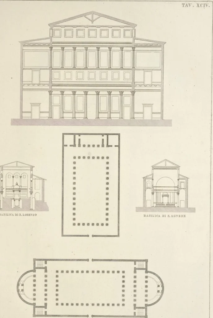 An illustration from L'architettura antica descritta e dimostrata coi monumenti ... : opera divisa in tre sezioni risguardanti la storia, la teorica, e le pratiche dell' architettura egiziana, greca e romana, 1830, leaf 216