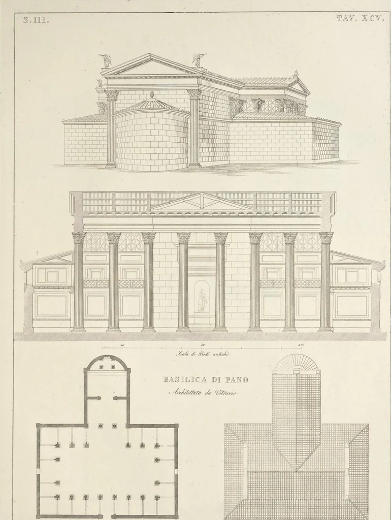 An illustration from L'architettura antica descritta e dimostrata coi monumenti ... : opera divisa in tre sezioni risguardanti la storia, la teorica, e le pratiche dell' architettura egiziana, greca e romana, 1830, leaf 218