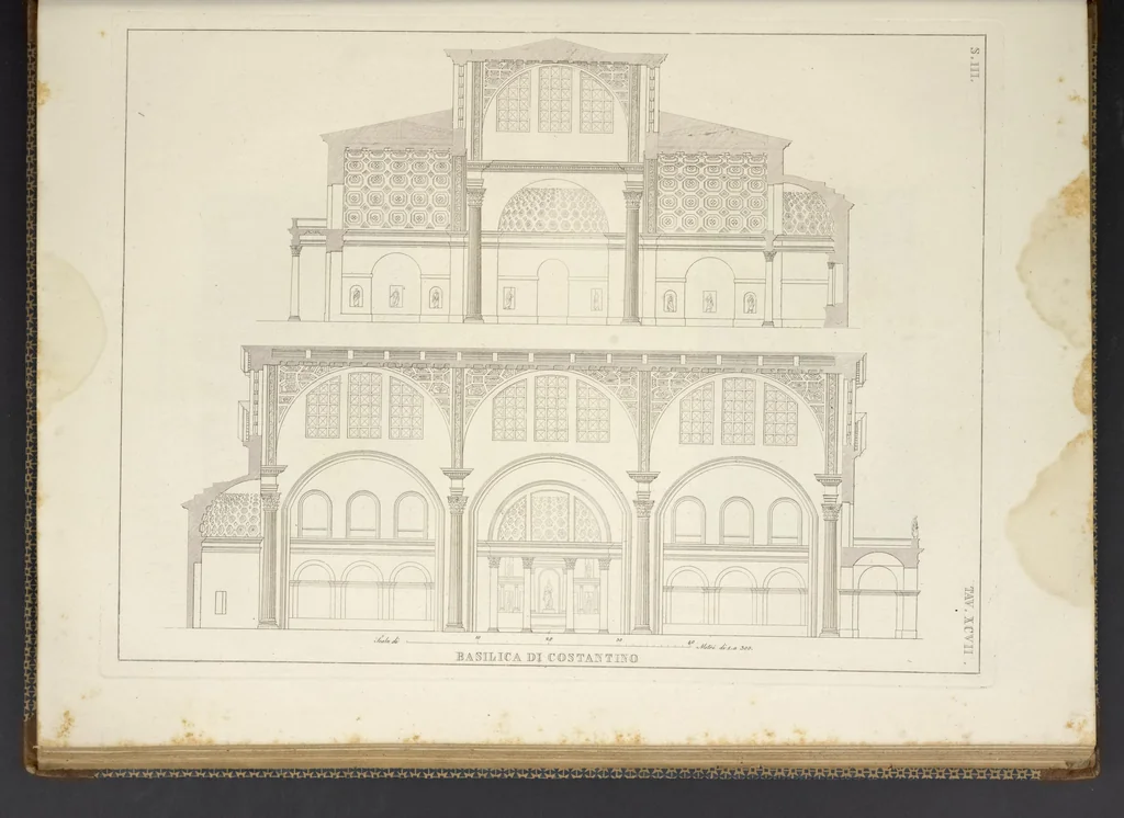 An illustration from L'architettura antica descritta e dimostrata coi monumenti ... : opera divisa in tre sezioni risguardanti la storia, la teorica, e le pratiche dell' architettura egiziana, greca e romana, 1830, leaf 222