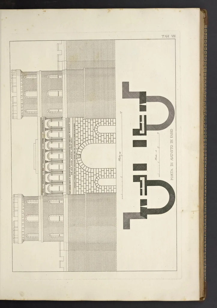 An illustration from L'architettura antica descritta e dimostrata coi monumenti ... : opera divisa in tre sezioni risguardanti la storia, la teorica, e le pratiche dell' architettura egiziana, greca e romana, 1830, leaf 24
