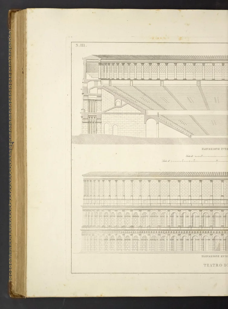 An illustration from L'architettura antica descritta e dimostrata coi monumenti ... : opera divisa in tre sezioni risguardanti la storia, la teorica, e le pratiche dell' architettura egiziana, greca e romana, 1830, leaf 243