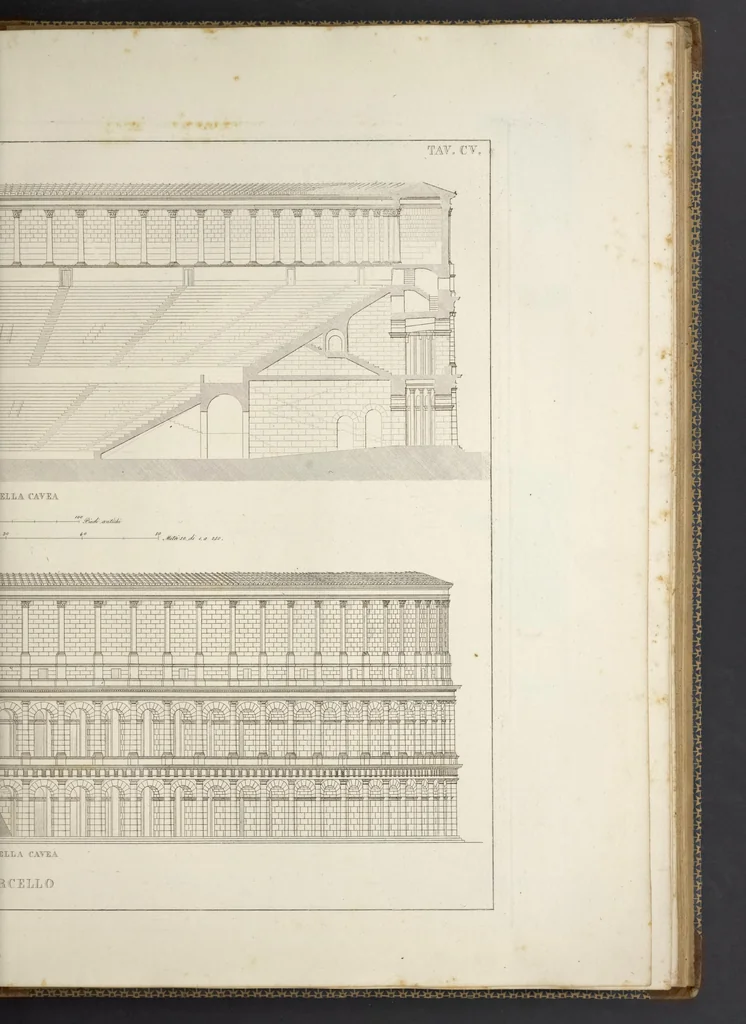 An illustration from L'architettura antica descritta e dimostrata coi monumenti ... : opera divisa in tre sezioni risguardanti la storia, la teorica, e le pratiche dell' architettura egiziana, greca e romana, 1830, leaf 244