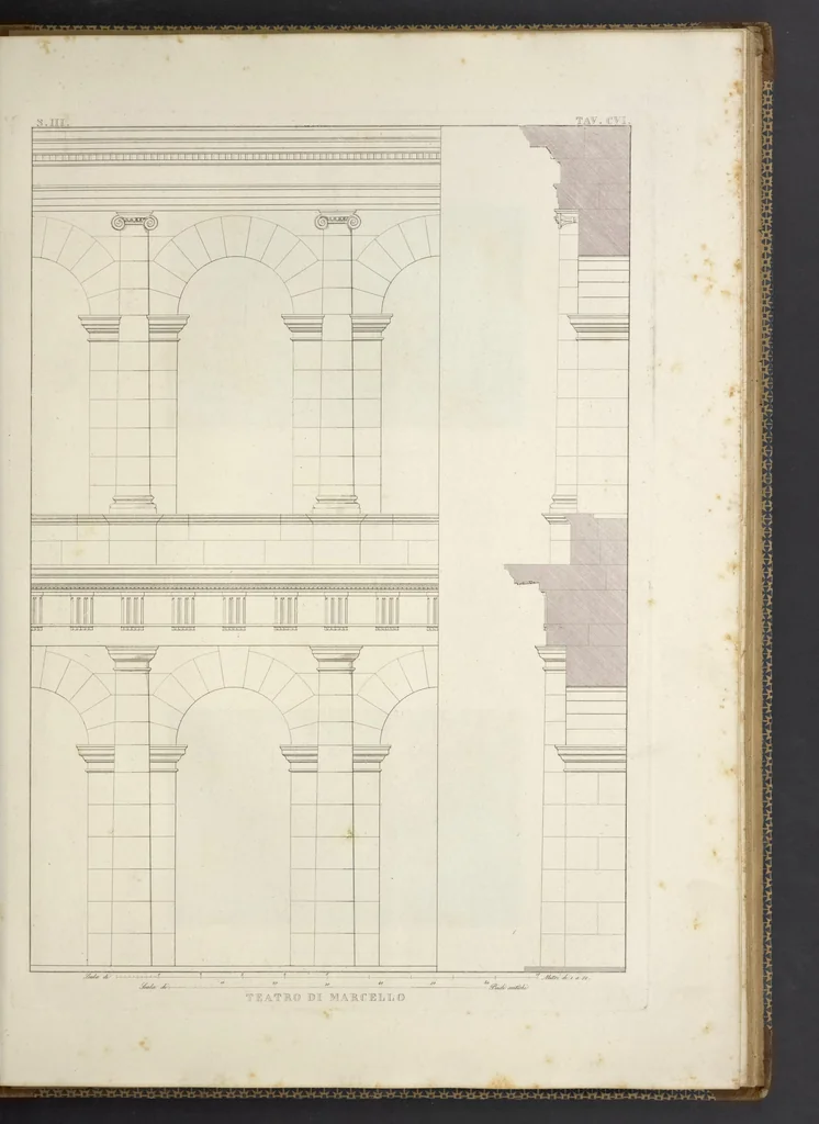 An illustration from L'architettura antica descritta e dimostrata coi monumenti ... : opera divisa in tre sezioni risguardanti la storia, la teorica, e le pratiche dell' architettura egiziana, greca e romana, 1830, leaf 246
