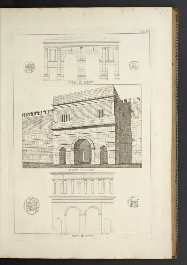 An illustration from L'architettura antica descritta e dimostrata coi monumenti ... : opera divisa in tre sezioni risguardanti la storia, la teorica, e le pratiche dell' architettura egiziana, greca e romana, 1830, leaf 26