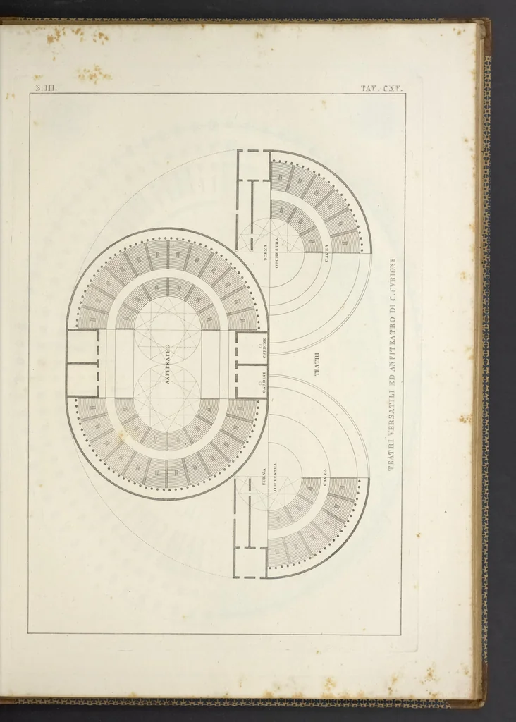 An illustration from L'architettura antica descritta e dimostrata coi monumenti ... : opera divisa in tre sezioni risguardanti la storia, la teorica, e le pratiche dell' architettura egiziana, greca e romana, 1830, leaf 264