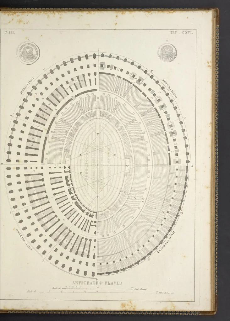 An illustration from L'architettura antica descritta e dimostrata coi monumenti ... : opera divisa in tre sezioni risguardanti la storia, la teorica, e le pratiche dell' architettura egiziana, greca e romana, 1830, leaf 266