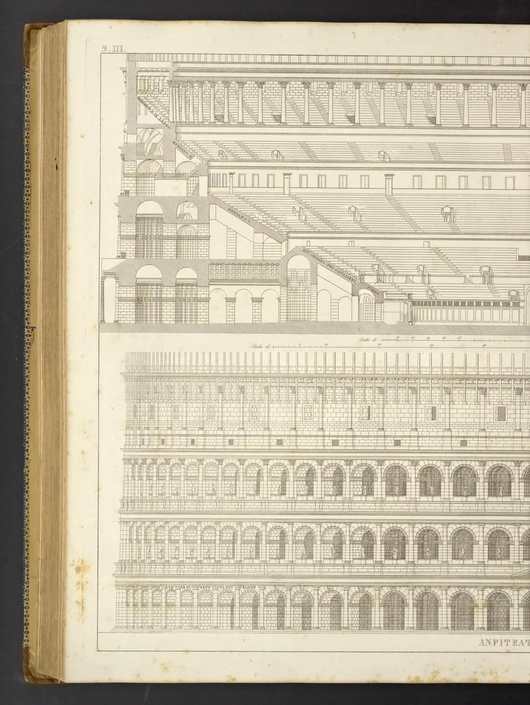 An illustration from L'architettura antica descritta e dimostrata coi monumenti ... : opera divisa in tre sezioni risguardanti la storia, la teorica, e le pratiche dell' architettura egiziana, greca e romana, 1830, leaf 269