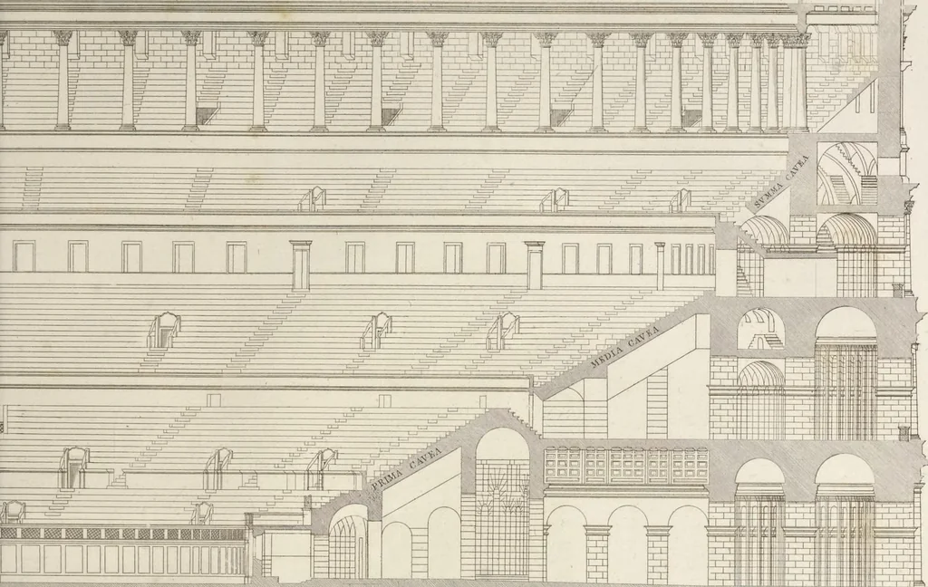 An illustration from L'architettura antica descritta e dimostrata coi monumenti ... : opera divisa in tre sezioni risguardanti la storia, la teorica, e le pratiche dell' architettura egiziana, greca e romana, 1830, leaf 270