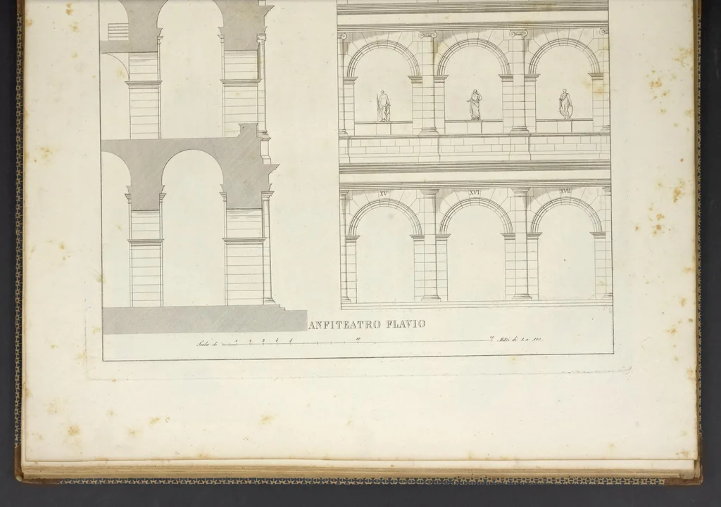 An illustration from L'architettura antica descritta e dimostrata coi monumenti ... : opera divisa in tre sezioni risguardanti la storia, la teorica, e le pratiche dell' architettura egiziana, greca e romana, 1830, leaf 274