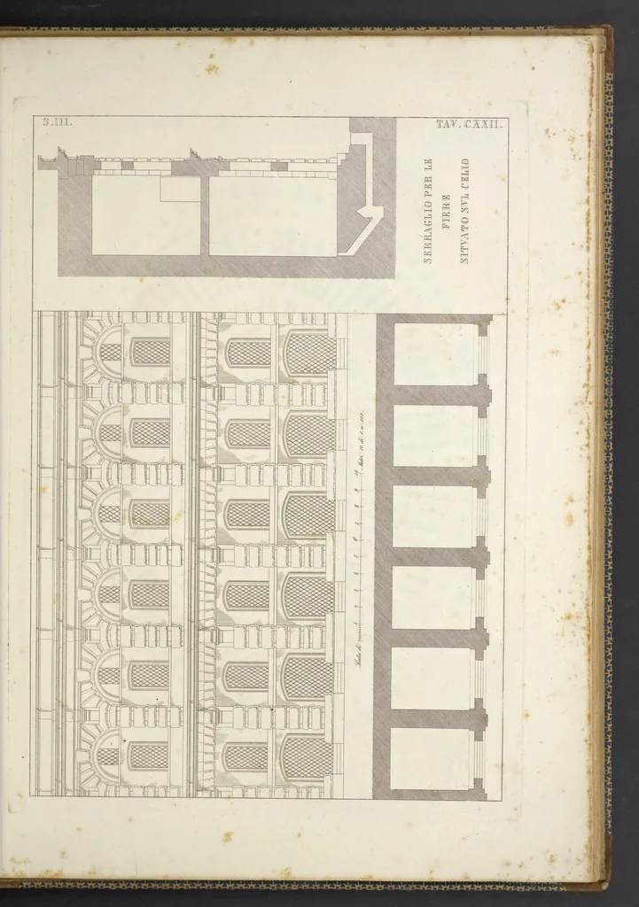 An illustration from L'architettura antica descritta e dimostrata coi monumenti ... : opera divisa in tre sezioni risguardanti la storia, la teorica, e le pratiche dell' architettura egiziana, greca e romana, 1830, leaf 282