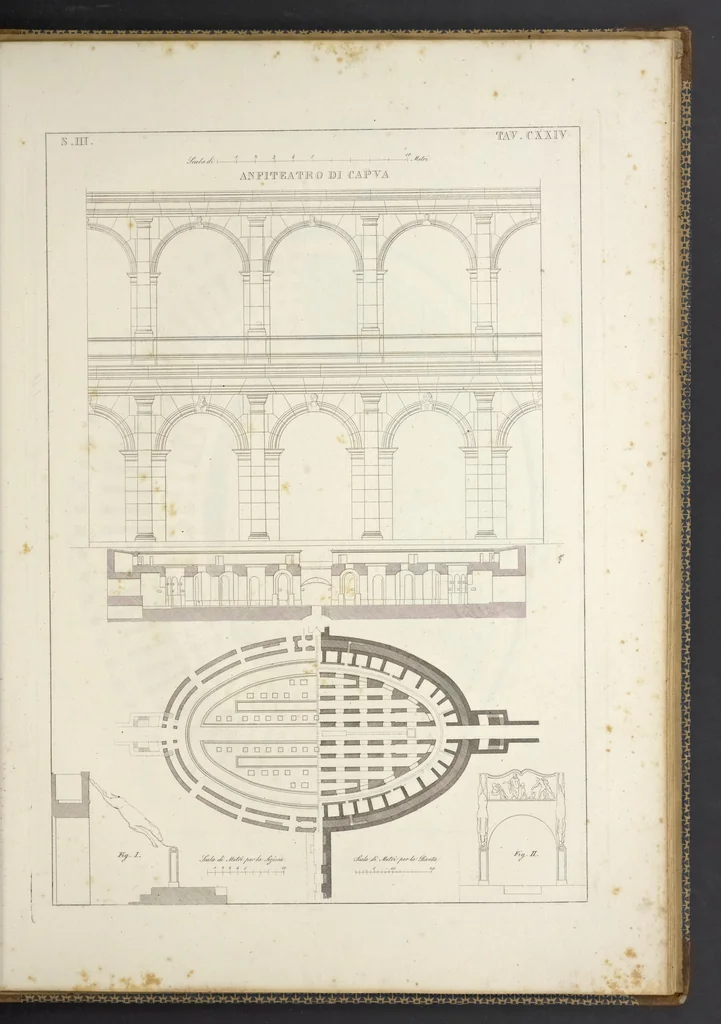An illustration from L'architettura antica descritta e dimostrata coi monumenti ... : opera divisa in tre sezioni risguardanti la storia, la teorica, e le pratiche dell' architettura egiziana, greca e romana, 1830, leaf 286
