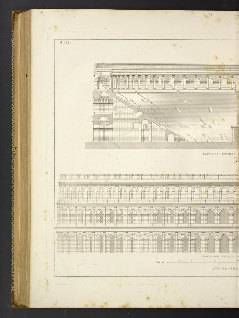 An illustration from L'architettura antica descritta e dimostrata coi monumenti ... : opera divisa in tre sezioni risguardanti la storia, la teorica, e le pratiche dell' architettura egiziana, greca e romana, 1830, leaf 291