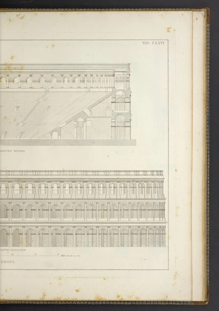An illustration from L'architettura antica descritta e dimostrata coi monumenti ... : opera divisa in tre sezioni risguardanti la storia, la teorica, e le pratiche dell' architettura egiziana, greca e romana, 1830, leaf 292
