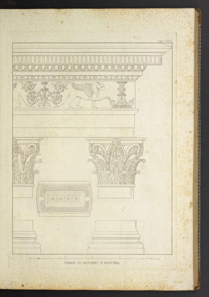 An illustration from L'architettura antica descritta e dimostrata coi monumenti ... : opera divisa in tre sezioni risguardanti la storia, la teorica, e le pratiche dell' architettura egiziana, greca e romana, 1830, leaf 44