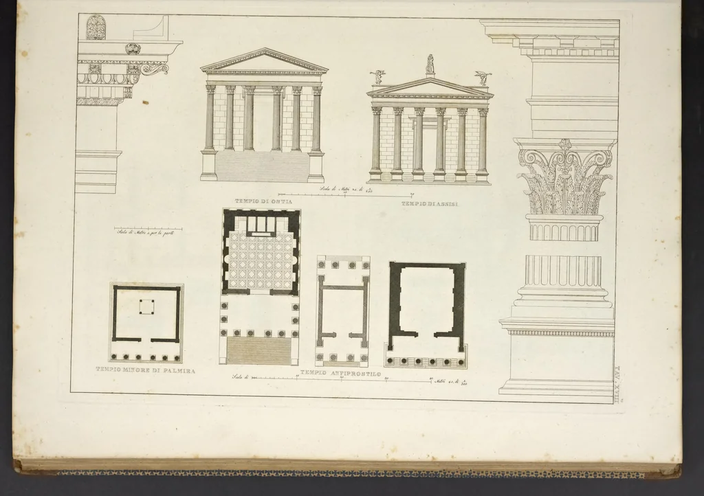 An illustration from L'architettura antica descritta e dimostrata coi monumenti ... : opera divisa in tre sezioni risguardanti la storia, la teorica, e le pratiche dell' architettura egiziana, greca e romana, 1830, leaf 46