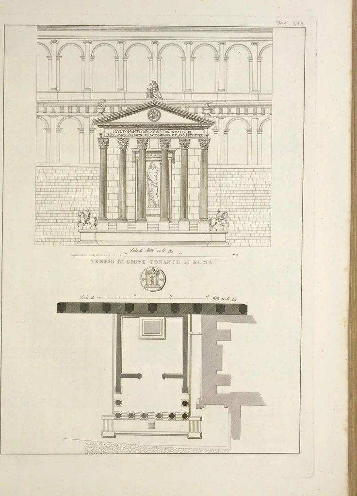 An illustration from L'architettura antica descritta e dimostrata coi monumenti ... : opera divisa in tre sezioni risguardanti la storia, la teorica, e le pratiche dell' architettura egiziana, greca e romana, 1830, leaf 48