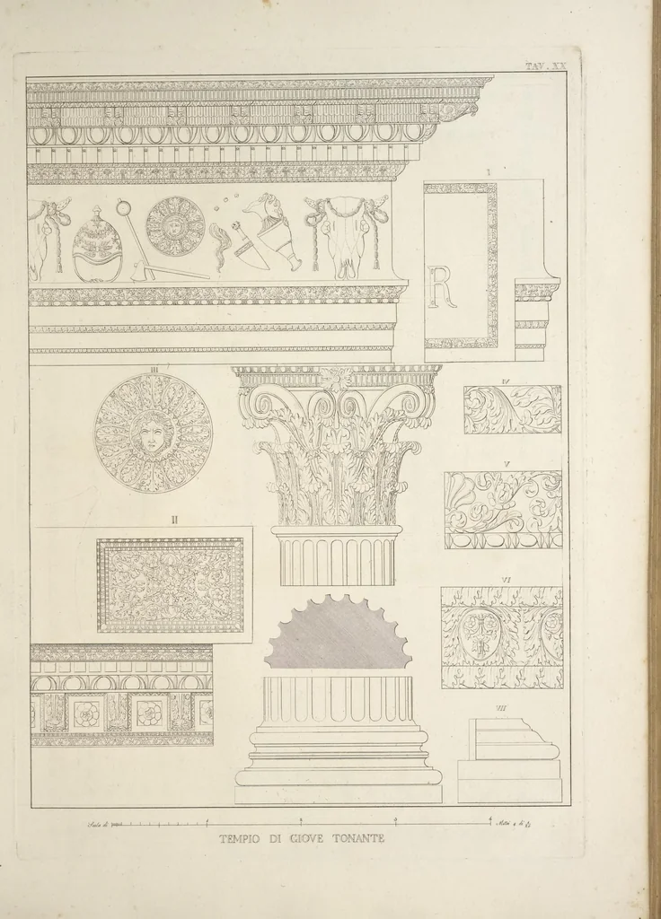 An illustration from L'architettura antica descritta e dimostrata coi monumenti ... : opera divisa in tre sezioni risguardanti la storia, la teorica, e le pratiche dell' architettura egiziana, greca e romana, 1830, leaf 50