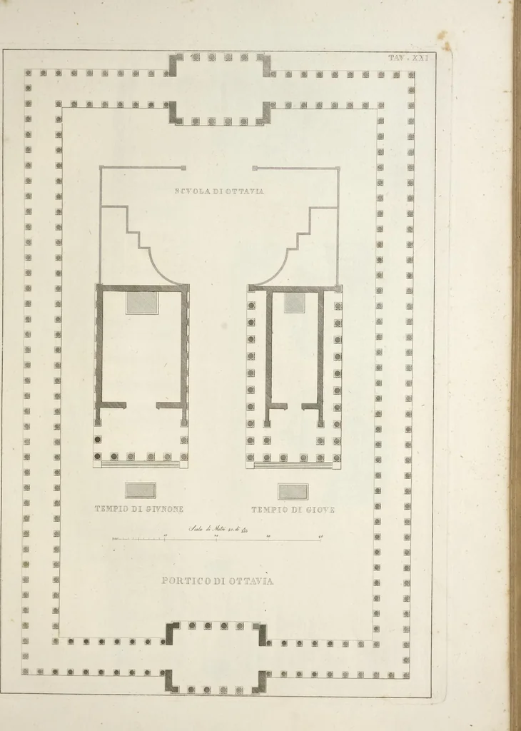 An illustration from L'architettura antica descritta e dimostrata coi monumenti ... : opera divisa in tre sezioni risguardanti la storia, la teorica, e le pratiche dell' architettura egiziana, greca e romana, 1830, leaf 52