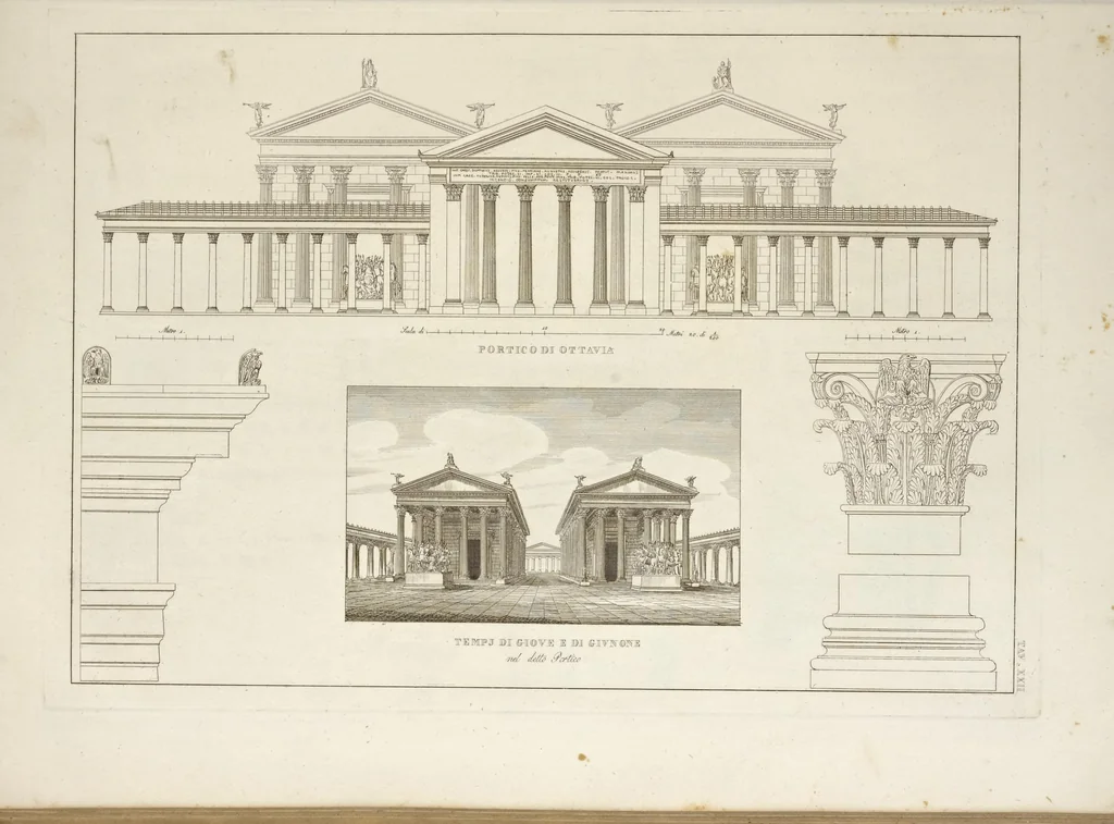 An illustration from L'architettura antica descritta e dimostrata coi monumenti ... : opera divisa in tre sezioni risguardanti la storia, la teorica, e le pratiche dell' architettura egiziana, greca e romana, 1830, leaf 54