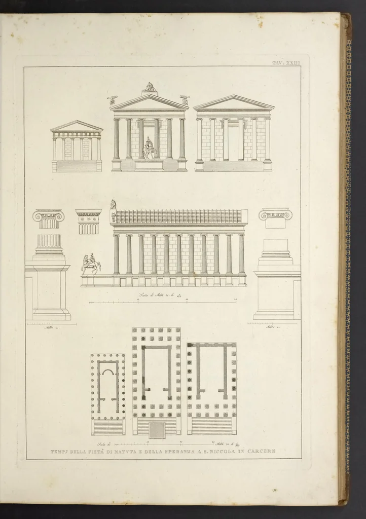 An illustration from L'architettura antica descritta e dimostrata coi monumenti ... : opera divisa in tre sezioni risguardanti la storia, la teorica, e le pratiche dell' architettura egiziana, greca e romana, 1830, leaf 56