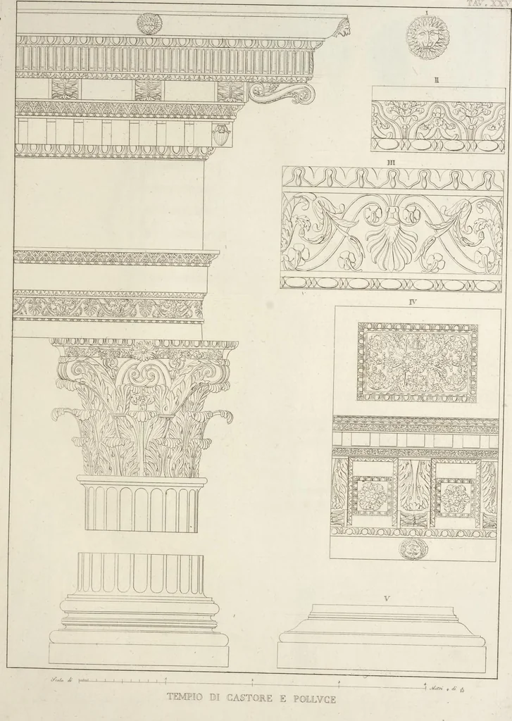 An illustration from L'architettura antica descritta e dimostrata coi monumenti ... : opera divisa in tre sezioni risguardanti la storia, la teorica, e le pratiche dell' architettura egiziana, greca e romana, 1830, leaf 60