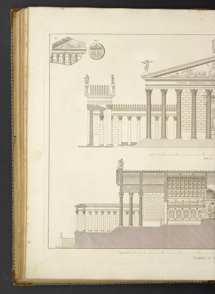 An illustration from L'architettura antica descritta e dimostrata coi monumenti ... : opera divisa in tre sezioni risguardanti la storia, la teorica, e le pratiche dell' architettura egiziana, greca e romana, 1830, leaf 79