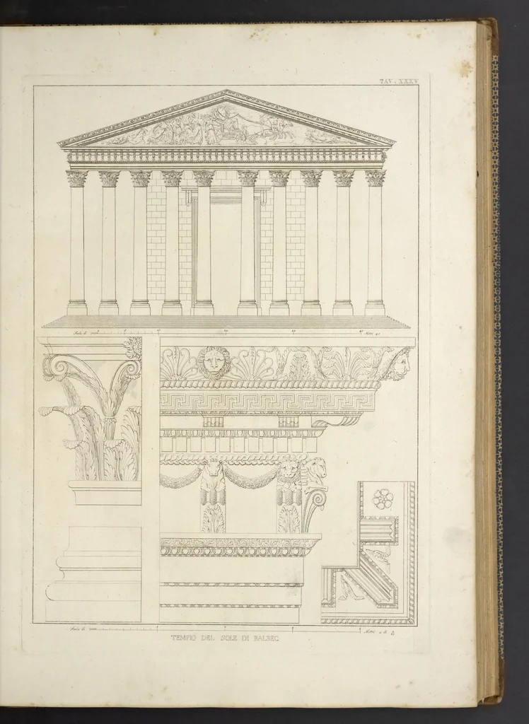 An illustration from L'architettura antica descritta e dimostrata coi monumenti ... : opera divisa in tre sezioni risguardanti la storia, la teorica, e le pratiche dell' architettura egiziana, greca e romana, 1830, leaf 84