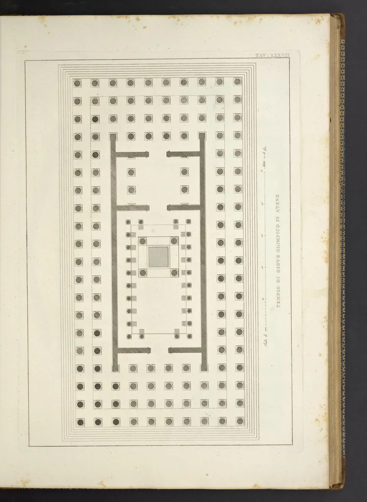 An illustration from L'architettura antica descritta e dimostrata coi monumenti ... : opera divisa in tre sezioni risguardanti la storia, la teorica, e le pratiche dell' architettura egiziana, greca e romana, 1830, leaf 88