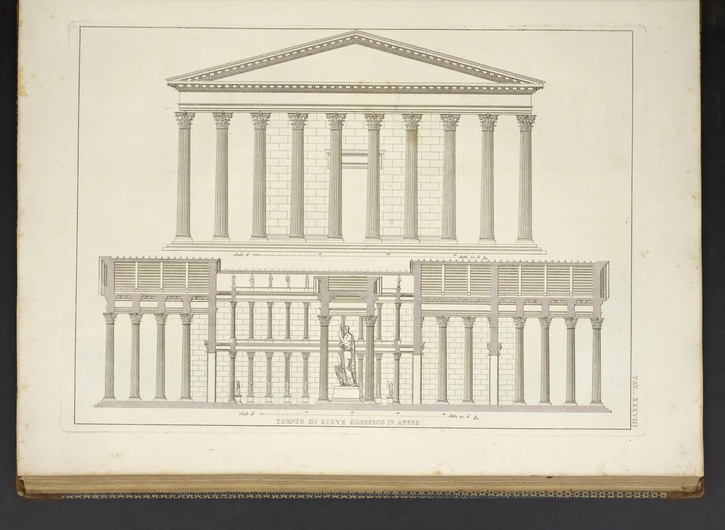 An illustration from L'architettura antica descritta e dimostrata coi monumenti ... : opera divisa in tre sezioni risguardanti la storia, la teorica, e le pratiche dell' architettura egiziana, greca e romana, 1830, leaf 90
