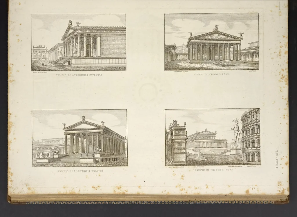 An illustration from L'architettura antica descritta e dimostrata coi monumenti ... : opera divisa in tre sezioni risguardanti la storia, la teorica, e le pratiche dell' architettura egiziana, greca e romana, 1830, leaf 92