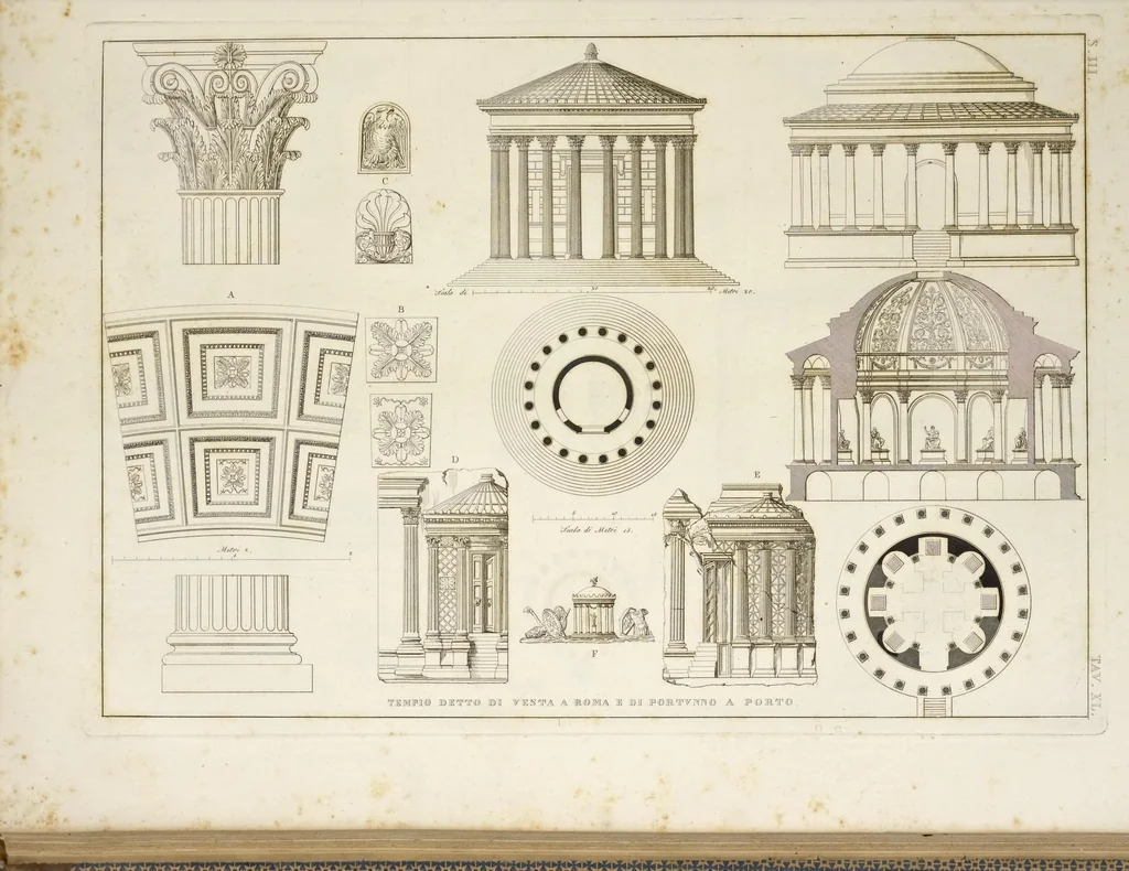 An illustration from L'architettura antica descritta e dimostrata coi monumenti ... : opera divisa in tre sezioni risguardanti la storia, la teorica, e le pratiche dell' architettura egiziana, greca e romana, 1830, leaf 94