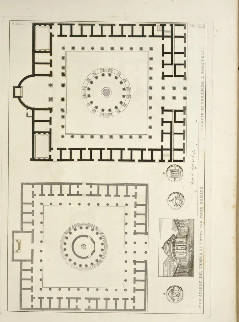 An illustration from L'architettura antica descritta e dimostrata coi monumenti ... : opera divisa in tre sezioni risguardanti la storia, la teorica, e le pratiche dell' architettura egiziana, greca e romana, 1830, leaf 98
