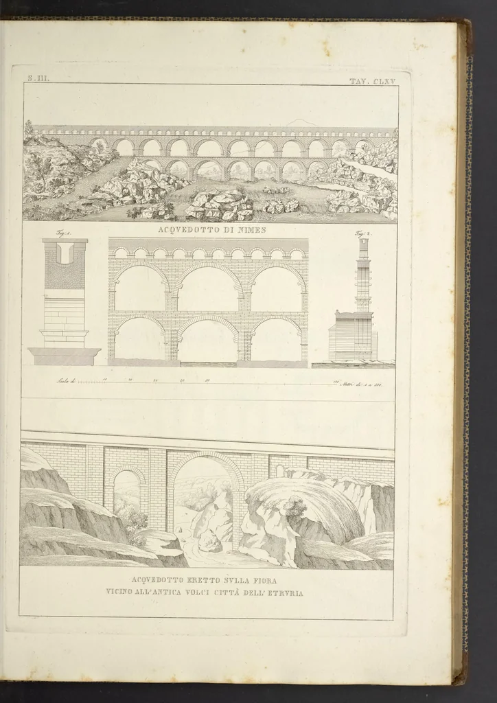 An illustration from L'architettura antica descritta e dimostrata coi monumenti ... : opera divisa in tre sezioni risguardanti la storia, la teorica, e le pratiche dell' architettura egiziana, greca e romana, 1830, leaf 100
