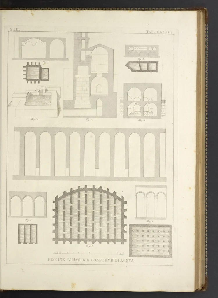An illustration from L'architettura antica descritta e dimostrata coi monumenti ... : opera divisa in tre sezioni risguardanti la storia, la teorica, e le pratiche dell' architettura egiziana, greca e romana, 1830, leaf 116