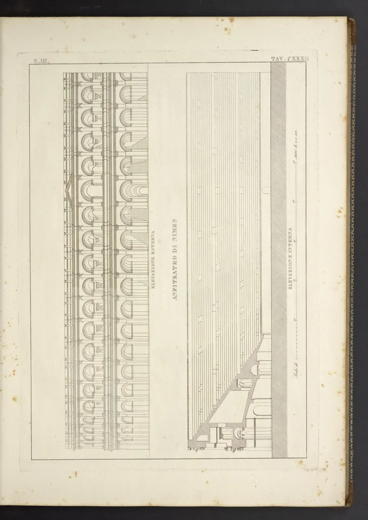 An illustration from L'architettura antica descritta e dimostrata coi monumenti ... : opera divisa in tre sezioni risguardanti la storia, la teorica, e le pratiche dell' architettura egiziana, greca e romana, 1830, leaf 12