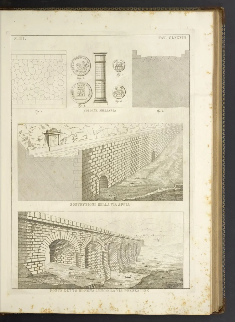 An illustration from L'architettura antica descritta e dimostrata coi monumenti ... : opera divisa in tre sezioni risguardanti la storia, la teorica, e le pratiche dell' architettura egiziana, greca e romana, 1830, leaf 136