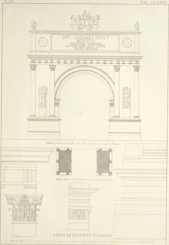 An illustration from L'architettura antica descritta e dimostrata coi monumenti ... : opera divisa in tre sezioni risguardanti la storia, la teorica, e le pratiche dell' architettura egiziana, greca e romana, 1830, leaf 140