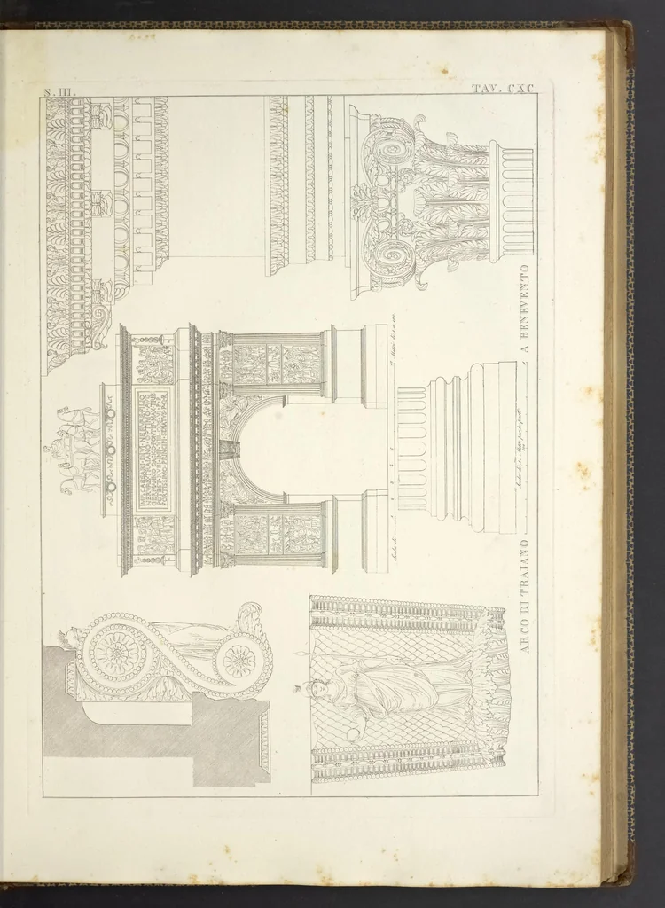 An illustration from L'architettura antica descritta e dimostrata coi monumenti ... : opera divisa in tre sezioni risguardanti la storia, la teorica, e le pratiche dell' architettura egiziana, greca e romana, 1830, leaf 150