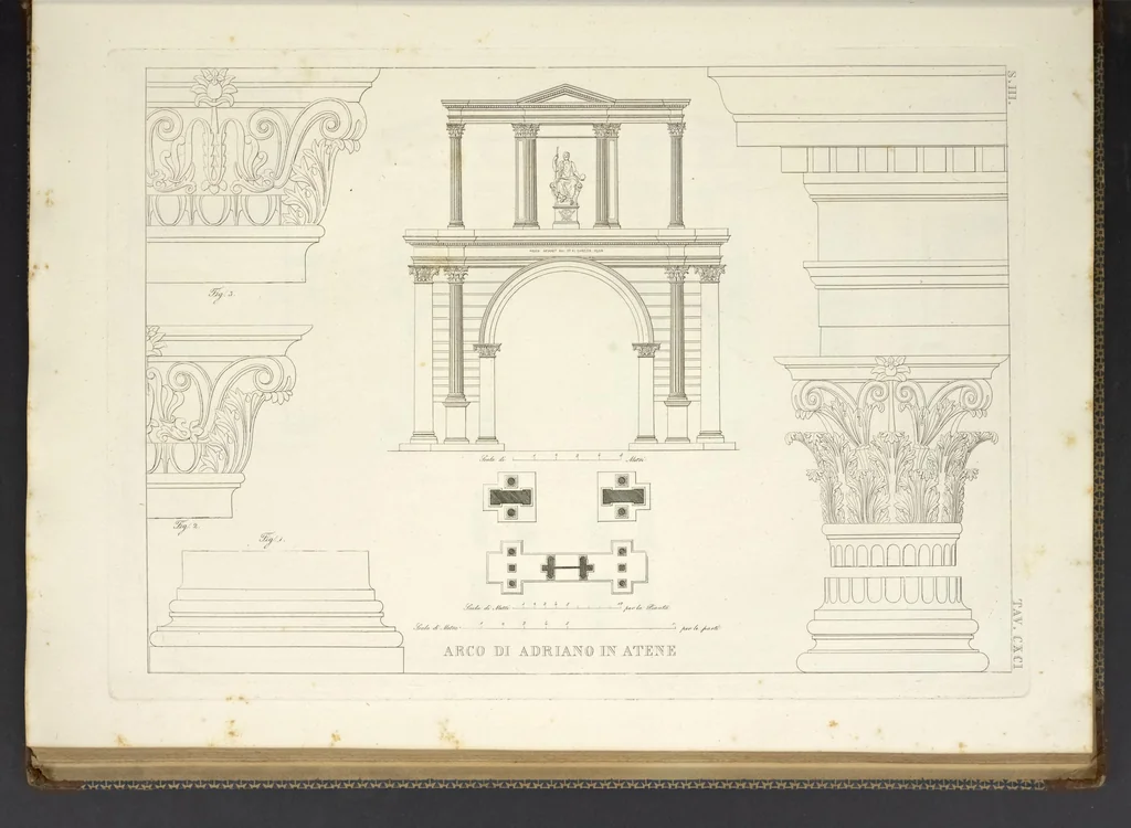 An illustration from L'architettura antica descritta e dimostrata coi monumenti ... : opera divisa in tre sezioni risguardanti la storia, la teorica, e le pratiche dell' architettura egiziana, greca e romana, 1830, leaf 152
