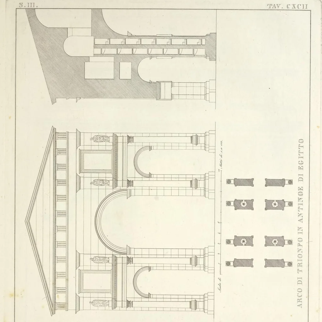 An illustration from L'architettura antica descritta e dimostrata coi monumenti ... : opera divisa in tre sezioni risguardanti la storia, la teorica, e le pratiche dell' architettura egiziana, greca e romana, 1830, leaf 154