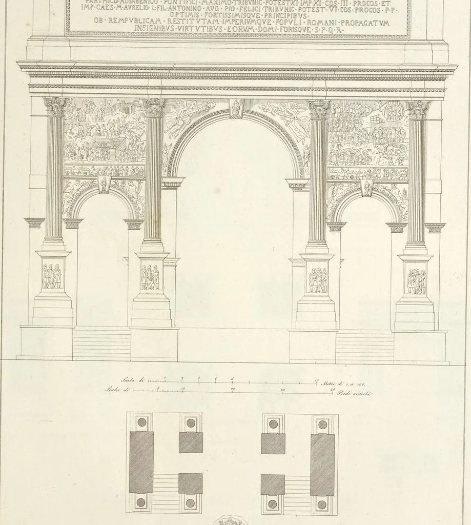 An illustration from L'architettura antica descritta e dimostrata coi monumenti ... : opera divisa in tre sezioni risguardanti la storia, la teorica, e le pratiche dell' architettura egiziana, greca e romana, 1830, leaf 156