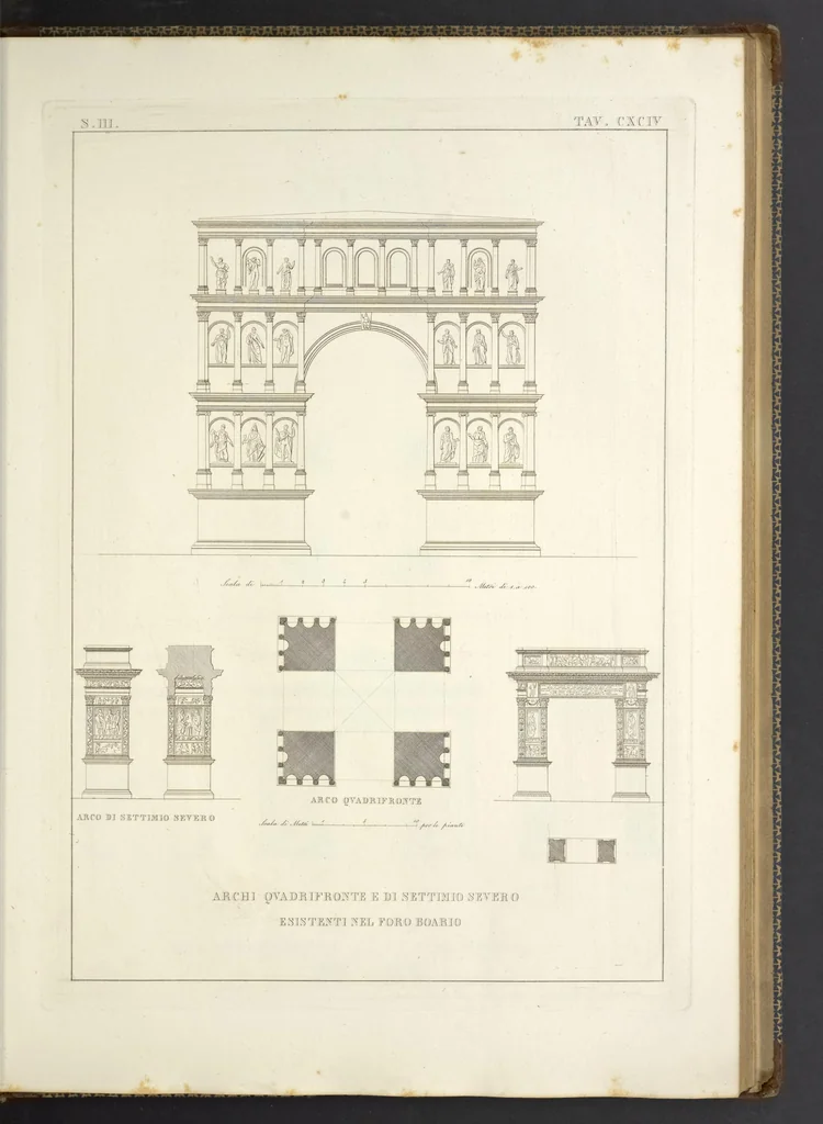 An illustration from L'architettura antica descritta e dimostrata coi monumenti ... : opera divisa in tre sezioni risguardanti la storia, la teorica, e le pratiche dell' architettura egiziana, greca e romana, 1830, leaf 158