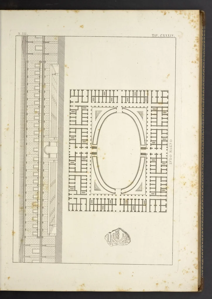 An illustration from L'architettura antica descritta e dimostrata coi monumenti ... : opera divisa in tre sezioni risguardanti la storia, la teorica, e le pratiche dell' architettura egiziana, greca e romana, 1830, leaf 16