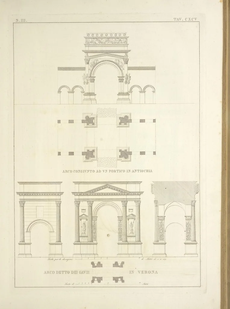 An illustration from L'architettura antica descritta e dimostrata coi monumenti ... : opera divisa in tre sezioni risguardanti la storia, la teorica, e le pratiche dell' architettura egiziana, greca e romana, 1830, leaf 160